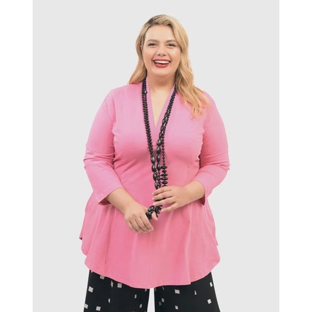 New $188 Alembika Tunic Top Plus‎ Size 2X Bazooka Pink General Lagenlook Curvy